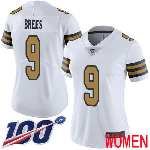 New Orleans Saints Limited White Women Drew Brees Jersey NFL Football #9 100th Season Rush Vapor Untouchable Jersey